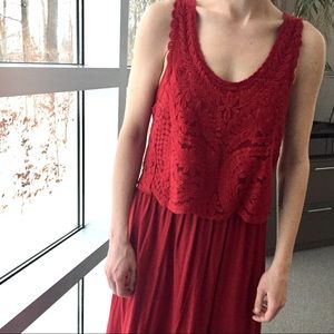 ANTHROPOLOGIE Red Dress with Gorgeous Lace Top
